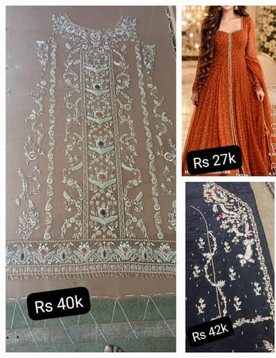  Full Heavy Embroidery Three-Piece Dress with Trouser Work 