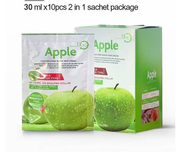 T  Apple Hair Color 72 Natural Black Ammonnia Free Sachet Packing 10 × 30ml ( Pack of 10)
