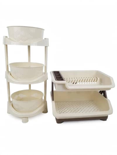 Kitchen Combo Set - 3 Tier Vegetable + 2 Tier Bartan Rack - New -