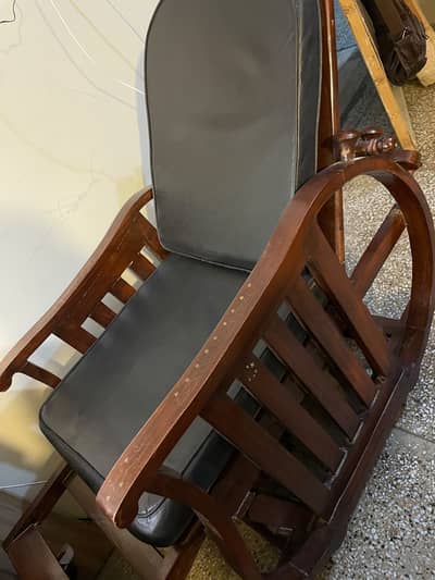 Vintage Wooden Recliner Chair with Black Cushions
