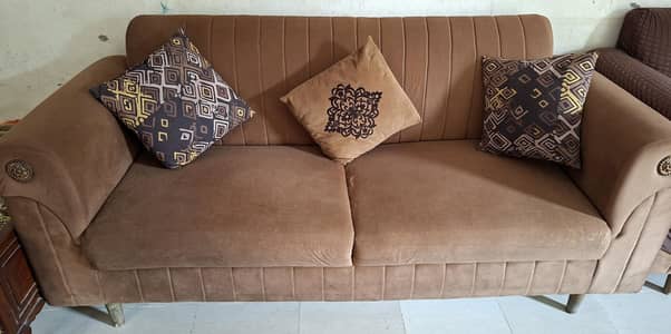 Elegant 6-Seater Brown premium soft fabric sofa Set (3+2+1) for Sale