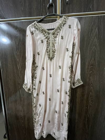 Elegant Light Pink Embroidered Party Wear Dress – Worn Once