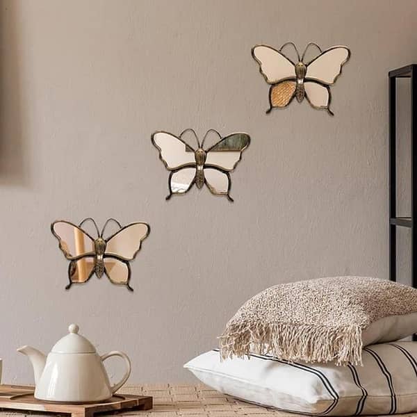 T  3 Piece Butterfly Wall Mirror Set For Wall Decorations Home Decoration