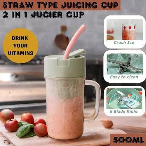 T  2 in 1 Rechargable Juicer With Straw - 500ml