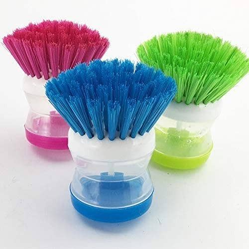 T  Multifunctional Self Dispensing Dish Palm Brush with Powerful Bristles - Scrub Kitchen Wash Tool Pot - Dishwashing Brush - Dishwashing Liquid Soap Dispenser - Plastic Pot Dish Cleaning Brushes - Kitchen Washing Tool