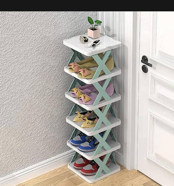 T  6 Layers Stackable Shoe Rack Easy-assembled Shoe Organizer and Storage Plastic Shoes Cabinets Space-Saving Closet Shoes Shelf