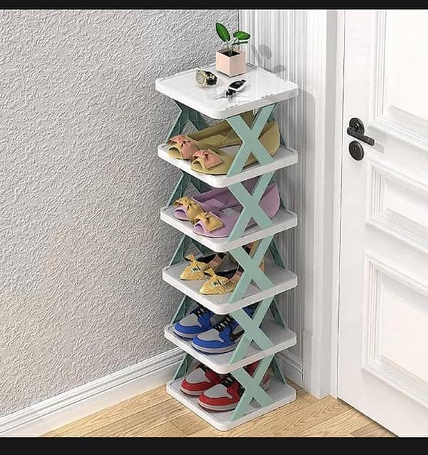 T  6 Layers Stackable Shoe Rack Easy-assembled Shoe Organizer and Storage Plastic Shoes Cabinets Space-Saving Closet Shoes Shelf