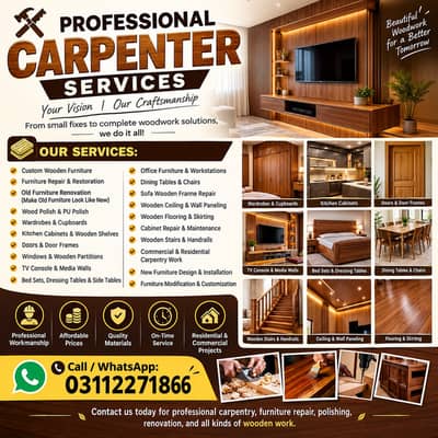 Carpenter - Wood work Services | Kitchen | Wardrobe | Repairing work