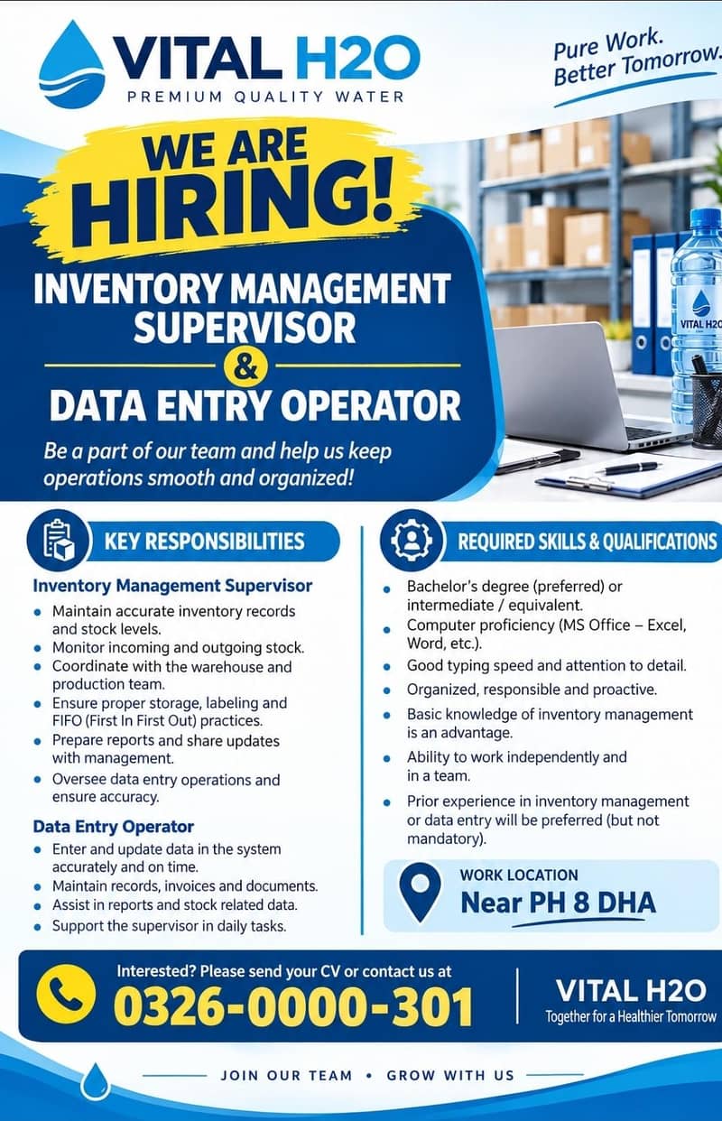 MANAGER REQUIRED-VITAL H2O/DHA PHASE 8 1
