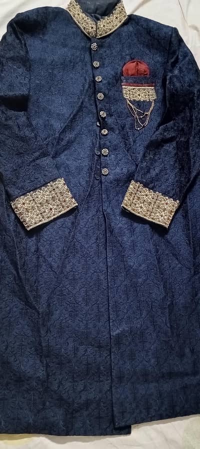 Royal Navy Blue Sherwani Set (kullah and khussa – Groom’s Premium Look