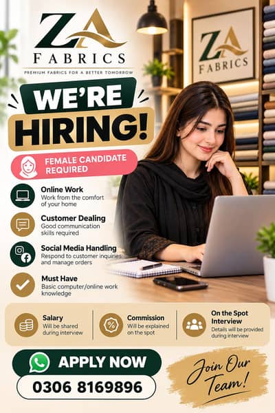Female Online Customer Support Representative – ZA Fabrics