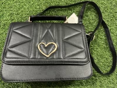 Premium Black Ladies Handbag | Gold Heart Design | Imported from Dubai