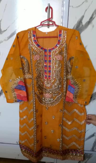 Mustard Yellow Heavy Embroidered Organza 3 Piece Suit - Mehndi Wear