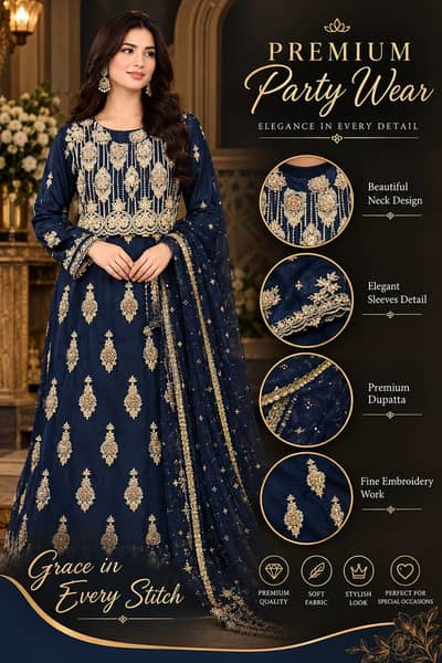 Full long Embroidered Maxi with jacket and Embroidered dupatta