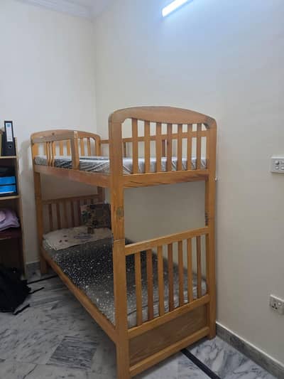 Solid Wood Bunk Bed with Mattresses – Excellent Condition