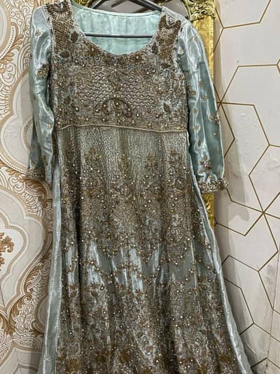 shimmery ice blue walima long tail maxi