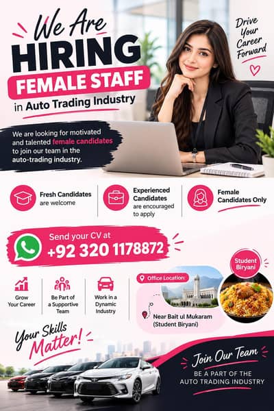 female staff required send cv on whatsap