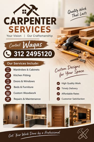 Carpenter & Wood Work Services - Kitchen - Wardrobe - Bed - Door Slid