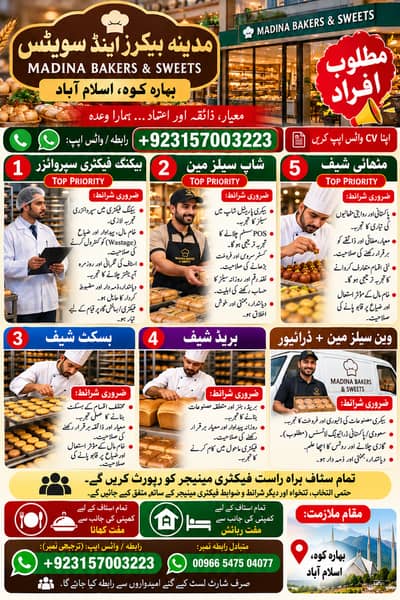 فوری بھرتی / URGENT HIRING
