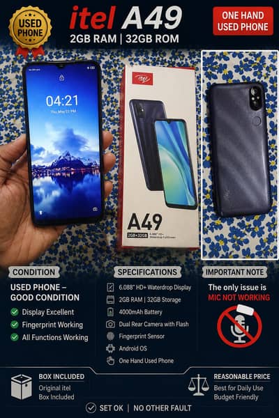itel A49 2GB/32GB With Original Box | Urgent Sale