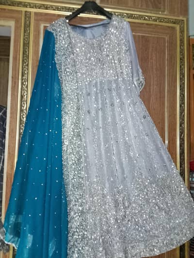 Heavy work silver grey bridal maxi