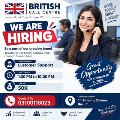 Customer Support Staff Required at British Call Centre