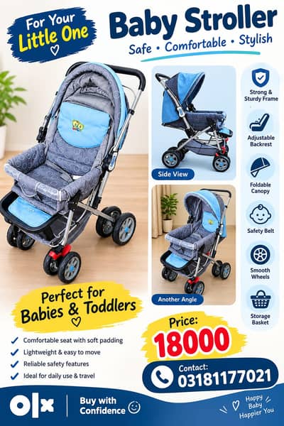 Baby Stroller for Sale in Pakistan | Kids Pram, Adjustable Baby Pushch
