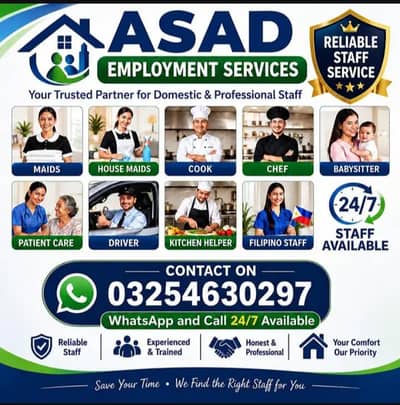 Maids/Babysitter/Cook/Chef/Driver/patient care/Nanny/Helper/available