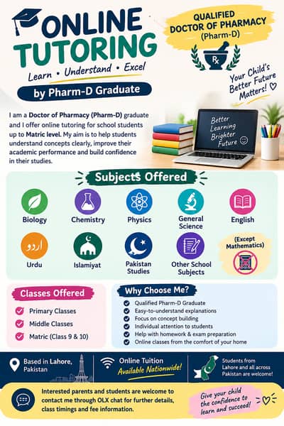  Expert Online Tutor | Pharm-D Graduate | Biology, Chemistry, Physic