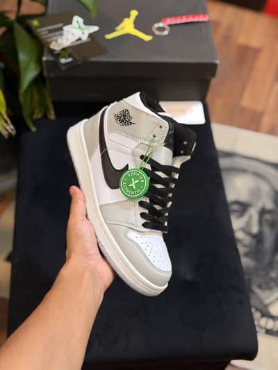Air Jordan 1 High White Grey Black Sneakers for Boys