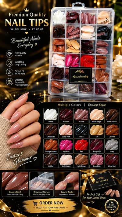 Premium Nail Tips — 20+ Shades, Salon Look at home