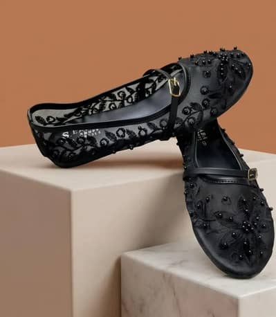 Ladies Black College Pump Shoes - Fancy Rhinestone Work - Size 36-42