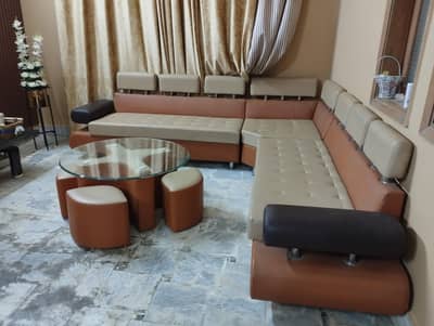 7 seater sofa with table and 4 stools
