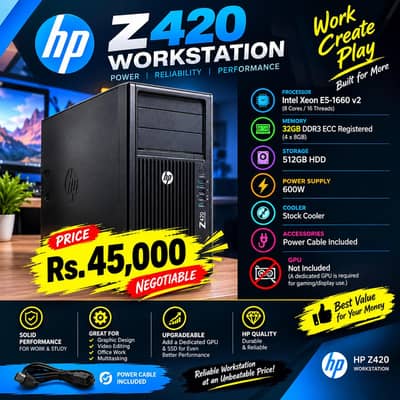 HP Z420 | Xeon E5-1660 v2 | 32GB ECC REG RAMS 8*4 512GB HDD | 600W PSU