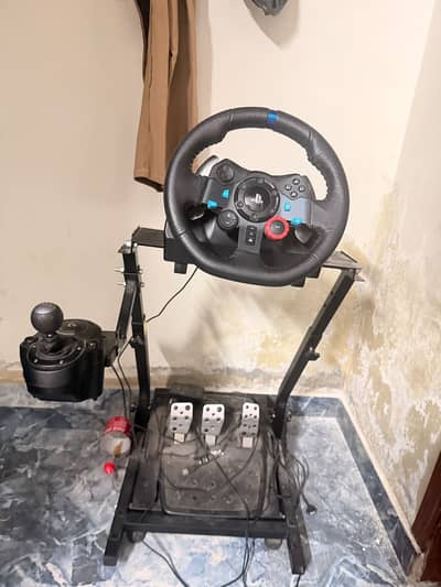 logitech g29 with gear shifter and pedals with stand