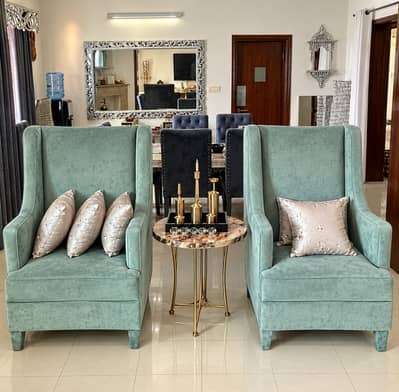 Luxury Mint Green Sofa Chairs – Set of 2 with Cushions For Sale