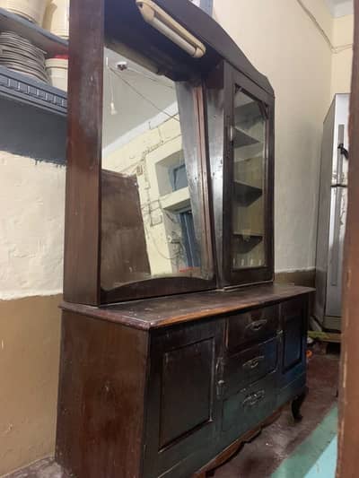 Wooden Dressing Table with Large Mirror & Glass Cabinet