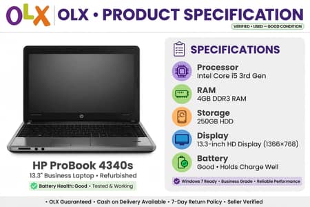 HP ProBook 4340s Core i5 3rd Gen 4GB/250GB