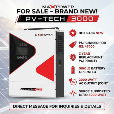 New Max Power PV Tech PV 3000 2KW Solar Hybrid Inverter 12V Box Pack