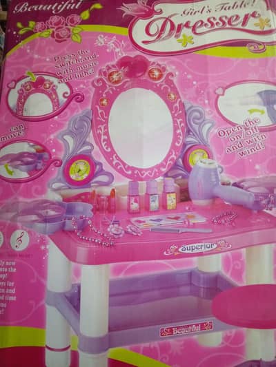 Kids Pink Dressing Table Set with Mirror, Lights & Accessories