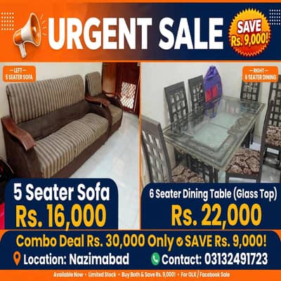5 SEATER SOFA SET AND 6 SEATER DINING TABLE URGENT SALE