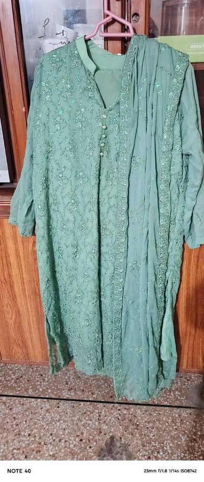 chiffon green 3 pice suit