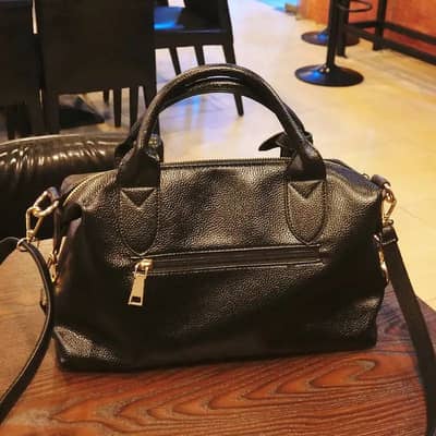 Black Tectured Boston Hand Bag with gold harware available in 4 colour