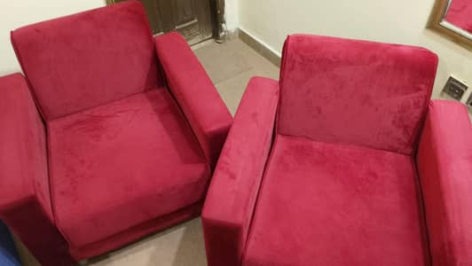 Diamond Branded Red Single Seater Sofas (2 Pieces) – Like New