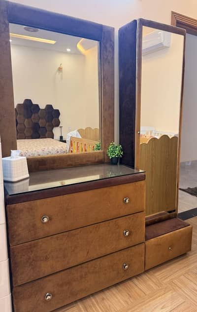 Honey Comb design Velvet Bed + side tables + Dressing