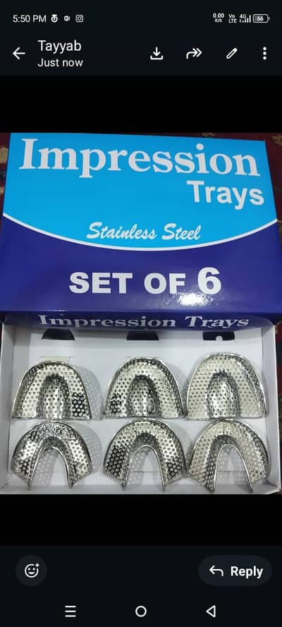 impression trays stainless steel set of  6