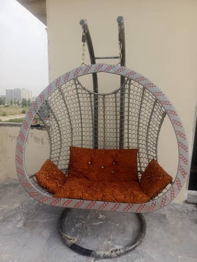 2-Seater Hanging Egg Swing Chair / Double Jhoola with Stand & Cushions