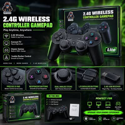  2.4G Wireless Gaming Controller – Black | Box Packed