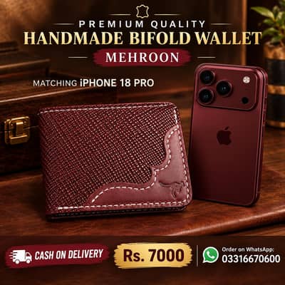 Handmade GenuineLeather Bi-Fold Wallet  Mehroon With Corner
