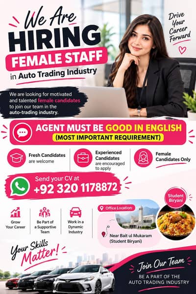 female staff required send cv on whatsap
